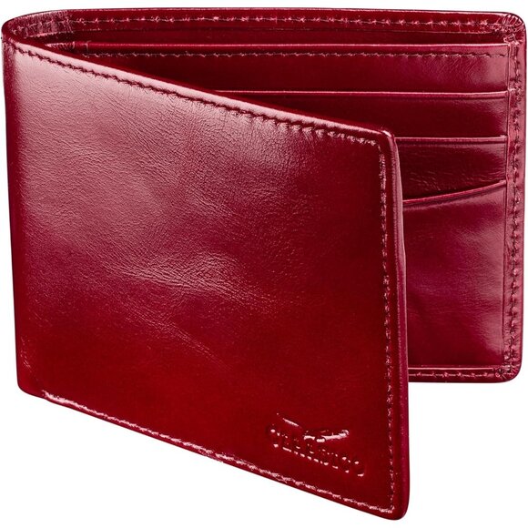 Men’s Red Genuine Leather Slim Bifold RFID Wallet Gift for Men Packed in Stylish - Picture 1 of 5